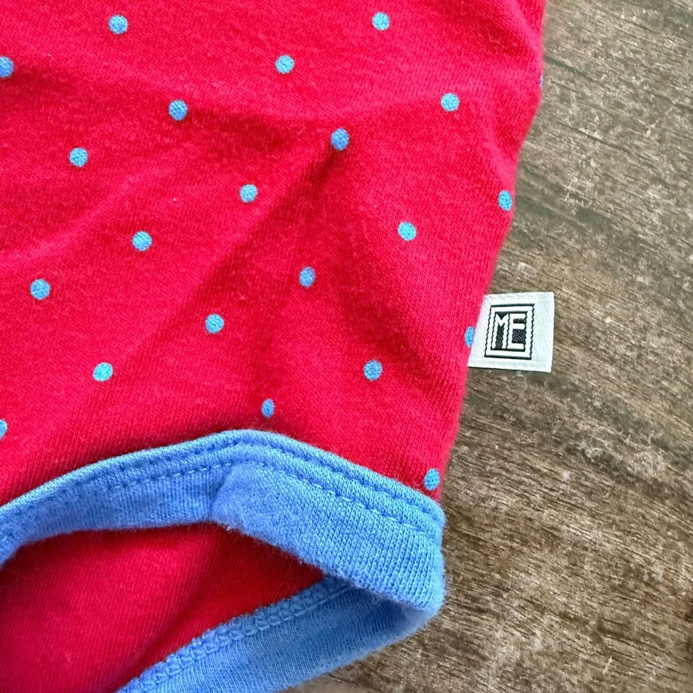 Mary Engelbreit Baby VTG Dog Puppy Polka Dot Snap Front Bodysuits,Blue Red, 0-3M
